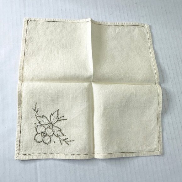 VTG 1940s Embroidered Linen Cloth Napkins (3) Handmade Floral Ivory Granny Core - Picture 11 of 11